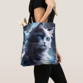 Mystieke zwart-wit kitten | Waterverf Cat Tote Bag (Dichtbij)