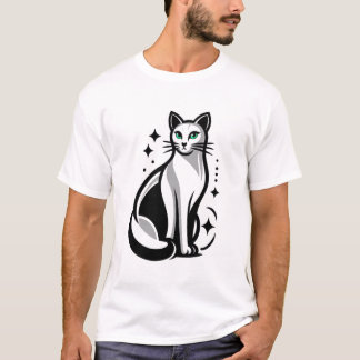 Mystieke zwart-witte kat met groene ogen t-shirt