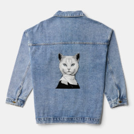 Mystieke zwart-witte kat van Salem Denim Jacket
