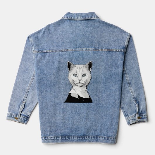 Mystieke zwart-witte kat van Salem Denim Jacket (Achterkant)