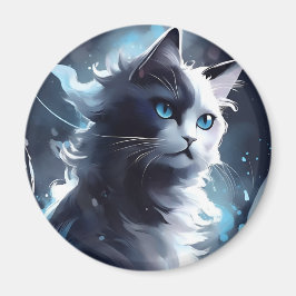 Mystieke Zwart-Witte Kitten | Waterverf Kat Magneet