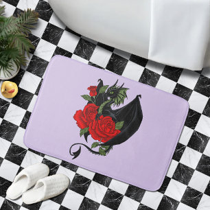 Mystieke Zwarte Draak Rode Rozen Lavendel Gotisch Badmat