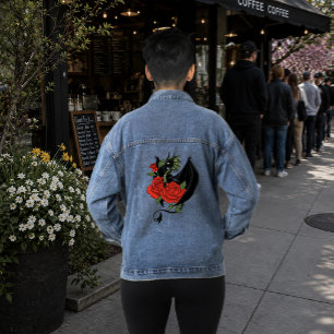 Mystieke Zwarte Draak Rode Rozen Lavendel Gotisch Denim Jacket