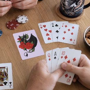 Mystieke Zwarte Draak Rode Rozen Lavendel Gotisch Pokerkaarten