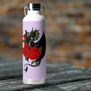 Mystieke Zwarte Draak Rode Rozen Lavendel Gotisch  Waterfles