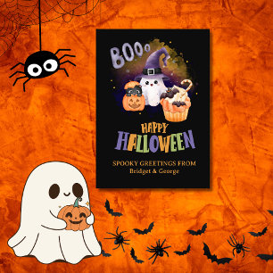 Mystieke Zwarte Geest & Pompoen Halloween groet Feestdagenkaart
