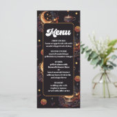 Mystieke Zwarte Goud Hemelse Sterren Bruiloft Menu (Staand voorkant)