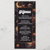 Mystieke Zwarte Goud Hemelse Sterren Bruiloft Menu (Voorkant)