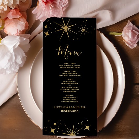 Mystieke Zwarte Goud Hemelse Sterren Bruiloft Menu