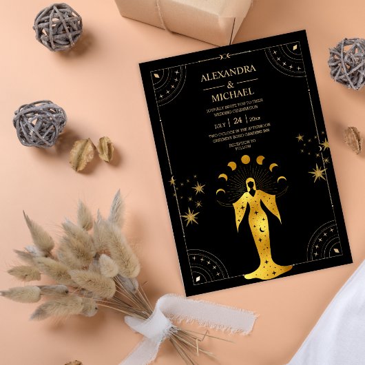 Mystieke Zwarte Gouden Hemelse Maan Huwelijksuitno Kaart