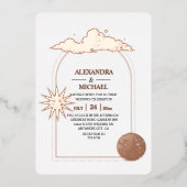 Mystieke Zwarte Gouden Hemelse Sterren Bruiloft Fo Folie Uitnodiging (Voorkant)