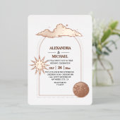 Mystieke Zwarte Gouden Hemelse Sterren Bruiloft Fo Folie Uitnodiging (Staand Voorkant)