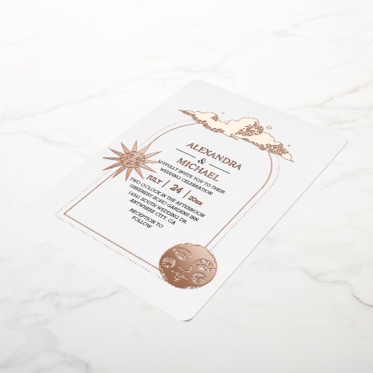 Mystieke Zwarte Gouden Hemelse Sterren Bruiloft Fo Folie Uitnodiging (Gedraaid)