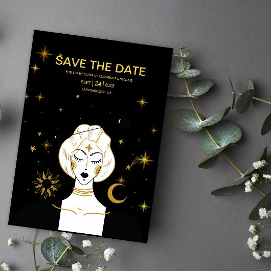 Mystieke Zwarte Gouden Hemelse Zon Trouw Red De Save The Date