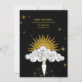 Mystieke Zwarte Gouden Hemelse Zon Trouwdag Save The Date (Voorkant)