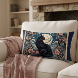 Mystieke zwarte kat Art Nouveau Kussen