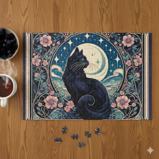 Mystieke zwarte kat Art Nouveau Legpuzzel