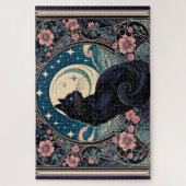Mystieke zwarte kat Art Nouveau Legpuzzel (Verticaal)