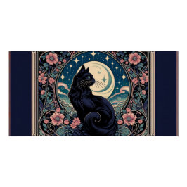 Mystieke zwarte kat Art Nouveau Perfect Poster