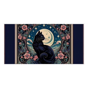 Mystieke zwarte kat Art Nouveau Perfect Poster