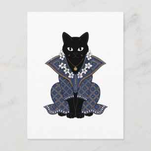 Mystieke Zwarte Kat Blauwe Batik Wenskaart Briefkaart