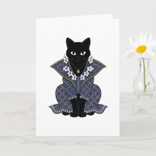 Mystieke Zwarte Kat Blauwe Batik Wenskaart Kaart