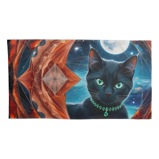 Mystieke Zwarte Kat Celestial Mandala Kussensloop (Achterkant-Rechts)