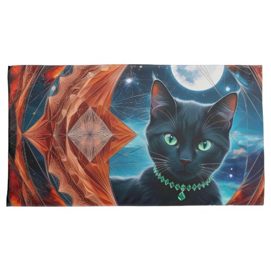 Mystieke Zwarte Kat Celestial Mandala Kussensloop (Voorkant-Rechts)