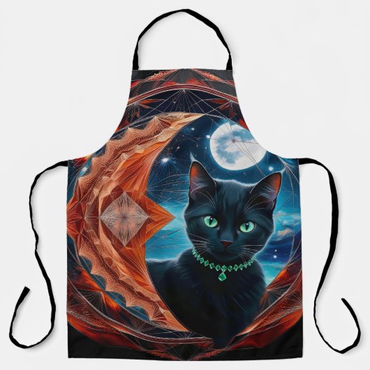 Mystieke Zwarte Kat Celestial Mandala Schort (Voorkant)