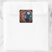 Mystieke Zwarte Kat Celestial Mandala Vierkante Sticker (Tas)