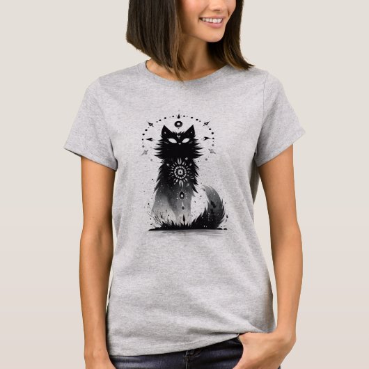 Mystieke Zwarte Kat Dames T-Shirt (Voorkant)