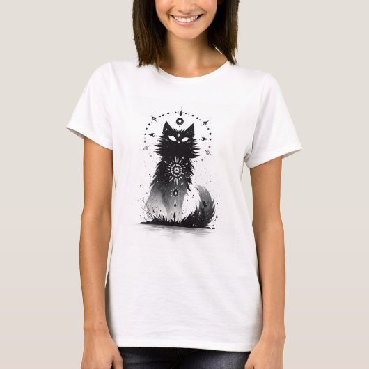 Mystieke Zwarte Kat Dames T-Shirt (Voorkant)