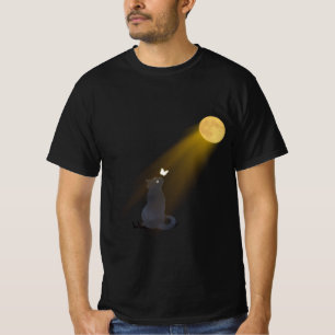 Mystieke Zwarte Kat die naar de Gloeiende Maan Sta T-shirt