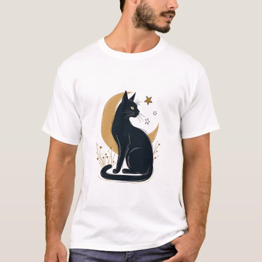 Mystieke zwarte kat en halve maan t-shirt (Voorkant)