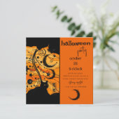 Mystieke Zwarte Kat en Hemelse Symbolen Halloween Kaart (Staand voorkant)