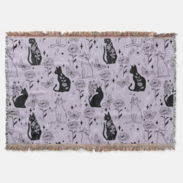 Mystieke zwarte kat en vlinderpatroon | hekserig deken