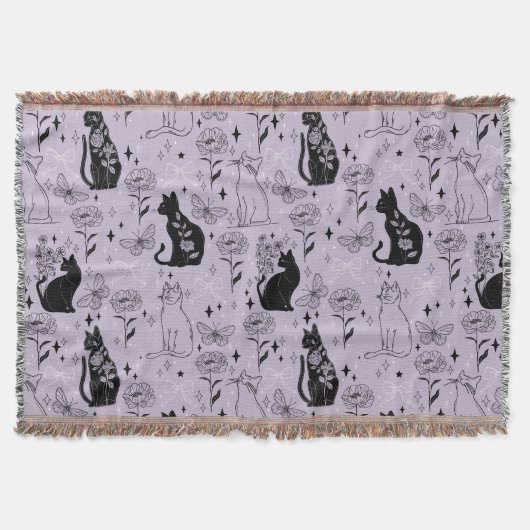Mystieke zwarte kat en vlinderpatroon | hekserig deken (Voorkant)
