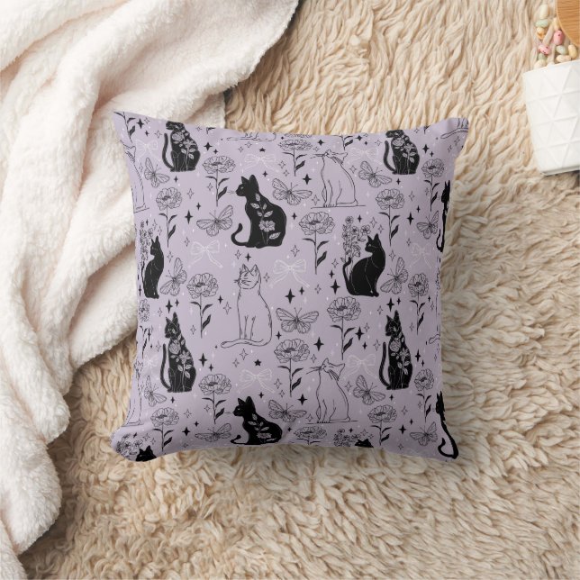 Mystieke zwarte kat en vlinderpatroon | hekserig kussen (Deken)