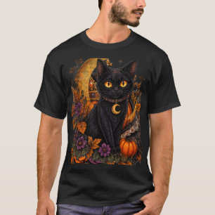 Mystieke Zwarte Kat Gotische Halloween Hekserij Ma T-shirt