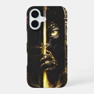 Mystieke Zwarte Kat Gouden Ogen Fantasie iPhone 16 Hoesje