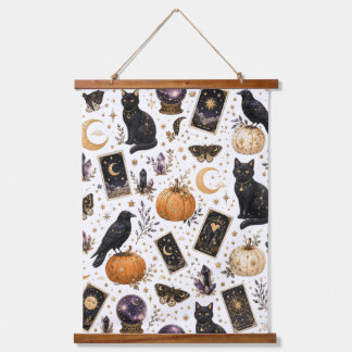 Mystieke Zwarte Kat Halloween Hemels Tarot Hangend Wandkleed