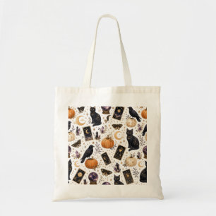 Mystieke Zwarte Kat Halloween Hemels Tarot Tote Bag