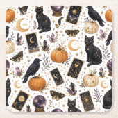 Mystieke Zwarte Kat Halloween Hemelse Tarot Kartonnen Onderzetters (Voorkant)