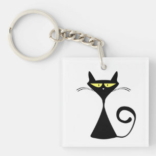 Mystieke Zwarte Kat Halloween Kunst Sleutelhanger