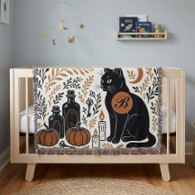 Mystieke Zwarte Kat Halve Maan Botanisch Monogram 