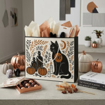 Mystieke Zwarte Kat Halve Maan Botanisch Monogram 
