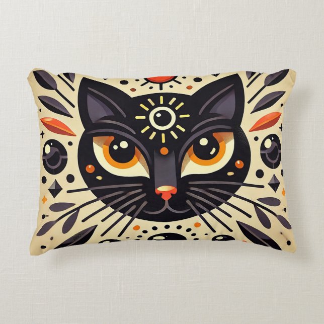 Mystieke Zwarte Kat Hemelse Gloed 🐱 Accent Kussen (Voorkant)