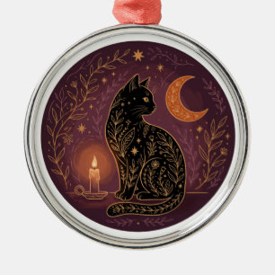 Mystieke Zwarte Kat Hemelse Hekserij Halloween Got Metalen Ornament