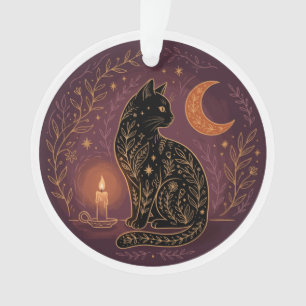 Mystieke Zwarte Kat Hemelse Hekserij Halloween Got Ornament
