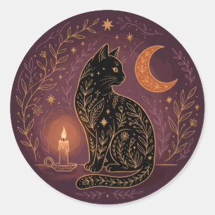 Mystieke Zwarte Kat Hemelse Hekserij Halloween Got Ronde Sticker